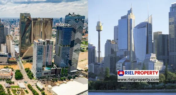 Modern skyscrapers in Phnom Penh's BKK1 district, representing high-yield real estate opportunities for Australian and New Zealand property investors.